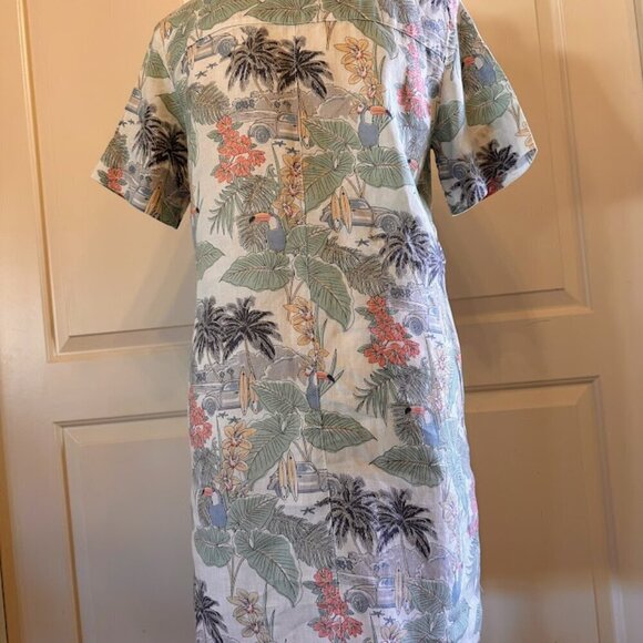 C & C California Tropical Travel 100% Linen Shirt Dress – Size Small - Picture 3 of 5